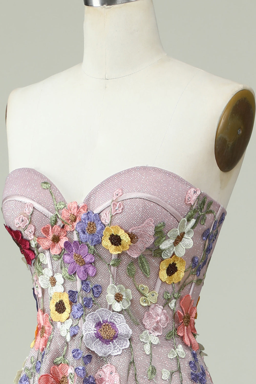 Strapless A Line Ball Dress with 3D Flowers