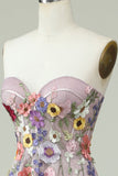 Strapless A Line Ball Dress with 3D Flowers