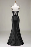 Dark Green Mermaid Spaghetti Straps Corset Ball Dress with Split Front