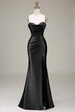 Dark Green Mermaid Spaghetti Straps Corset Ball Dress with Split Front