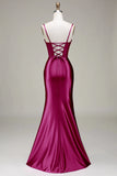 Dark Green Mermaid Spaghetti Straps Corset Ball Dress with Split Front