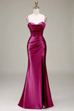 Dark Green Mermaid Spaghetti Straps Corset Ball Dress with Split Front