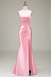 Dark Green Mermaid Spaghetti Straps Corset Ball Dress with Split Front