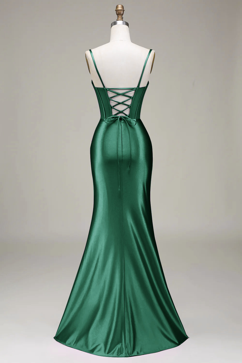 Dark Green Mermaid Spaghetti Straps Corset Ball Dress with Split Front