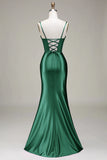 Dark Green Mermaid Spaghetti Straps Corset Ball Dress with Split Front