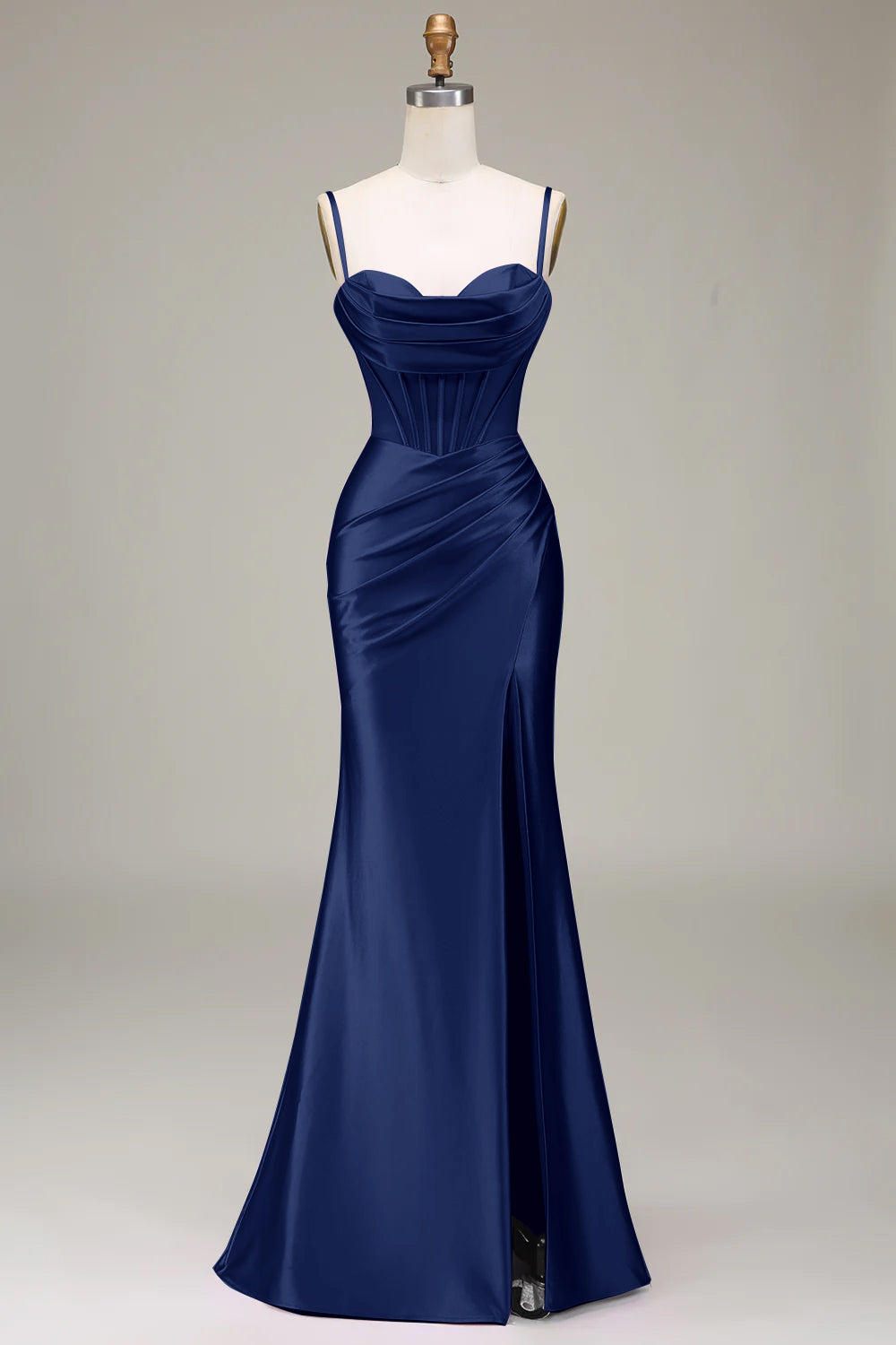 Dark Green Mermaid Spaghetti Straps Corset Ball Dress with Split Front