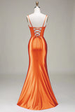 Dark Green Mermaid Spaghetti Straps Corset Ball Dress with Split Front