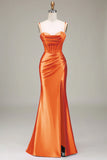 Dark Green Mermaid Spaghetti Straps Corset Ball Dress with Split Front