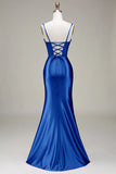 Dark Green Mermaid Spaghetti Straps Corset Ball Dress with Split Front