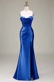 Dark Green Mermaid Spaghetti Straps Corset Ball Dress with Split Front