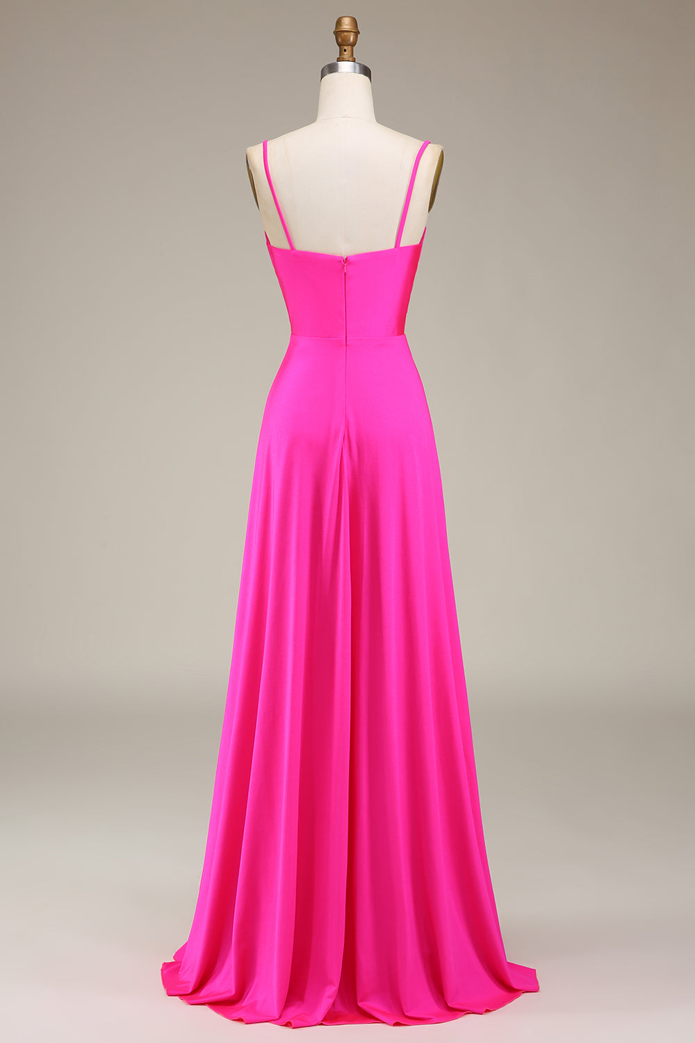Hot Pink Spaghetti Straps A-Line Ball Dress with Pleated