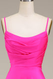 Hot Pink Spaghetti Straps A-Line Ball Dress with Pleated