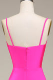 Hot Pink Spaghetti Straps A-Line Ball Dress with Pleated