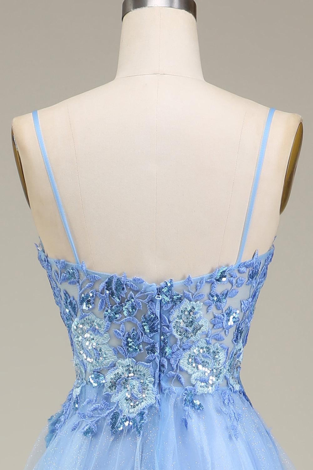 Sparkly Blue A-Line Long Tulle Ball Dress with Appliques
