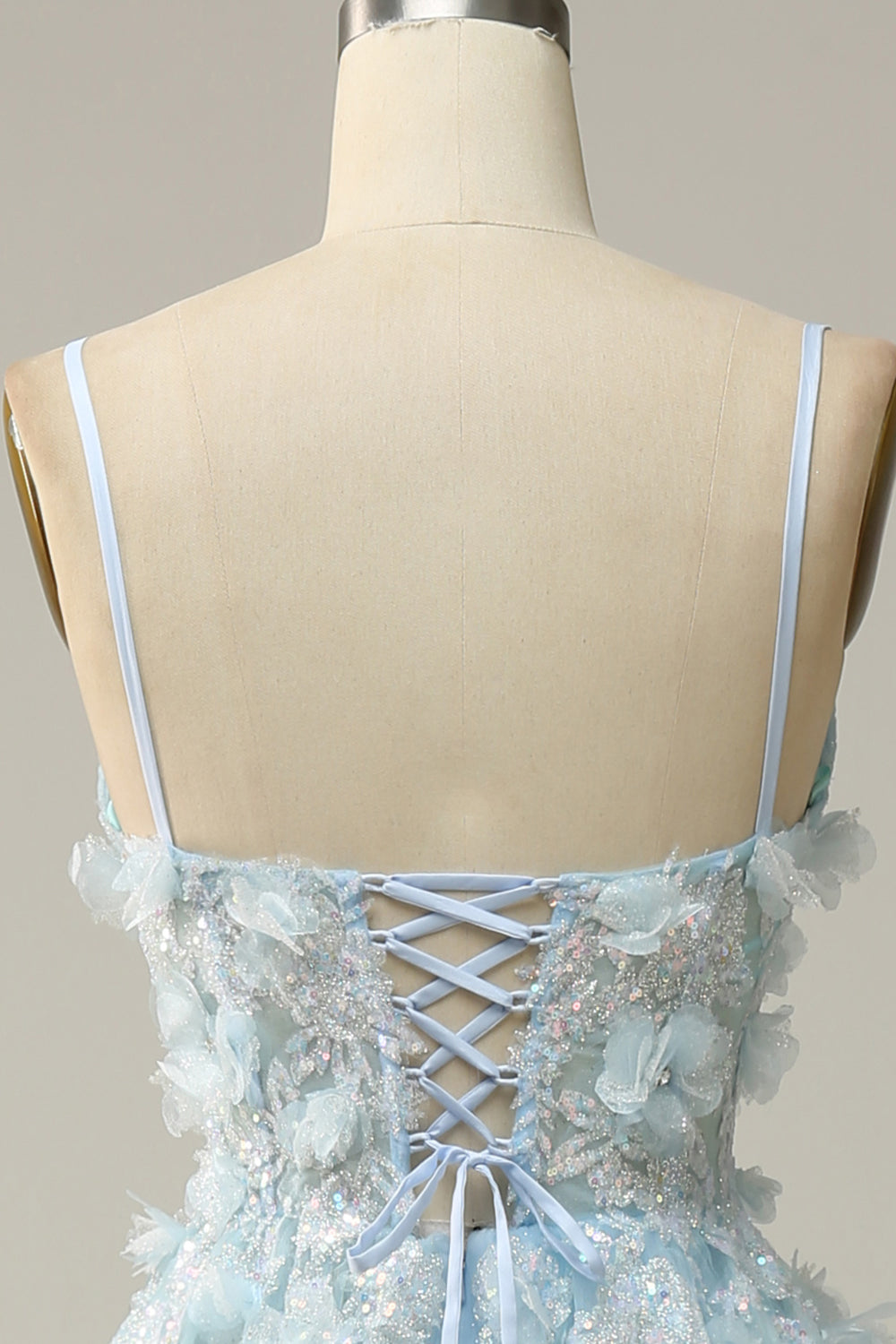 A Line Spaghetti Straps Sky Blue Ball Dress with Appliques