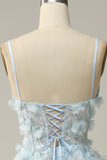 A Line Spaghetti Straps Sky Blue Ball Dress with Appliques