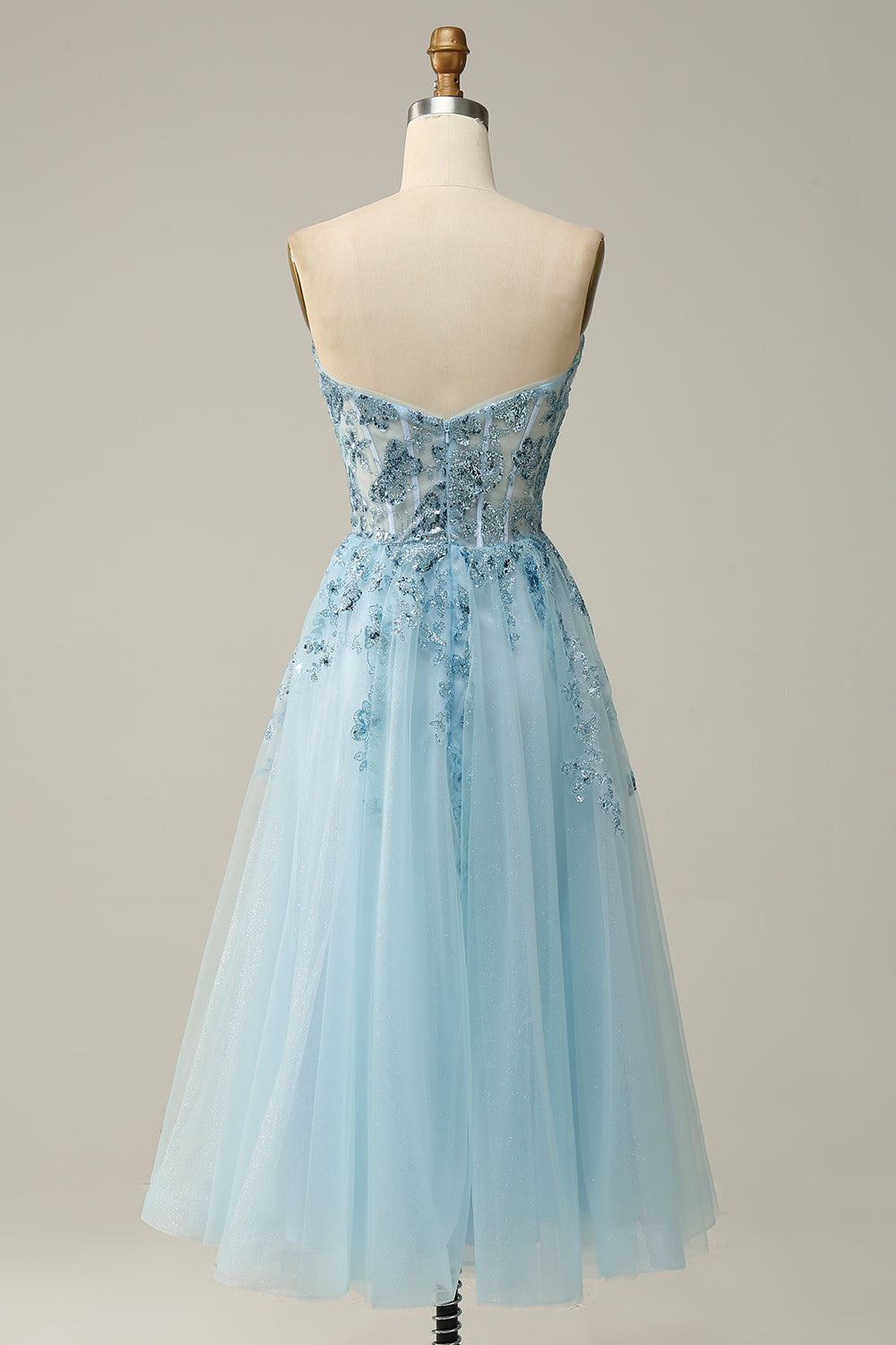 A Line Midi Sweetheart Sequins Sky Blue Ball Dress