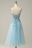 A Line Midi Sweetheart Sequins Sky Blue Ball Dress