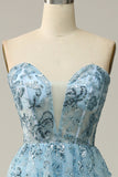 A Line Midi Sweetheart Sequins Sky Blue Ball Dress