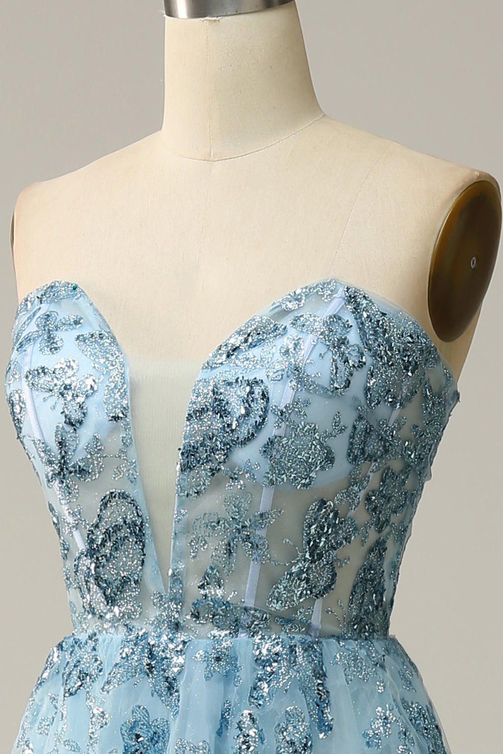 A Line Midi Sweetheart Sequins Sky Blue Ball Dress