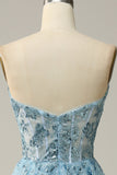 A Line Midi Sweetheart Sequins Sky Blue Ball Dress