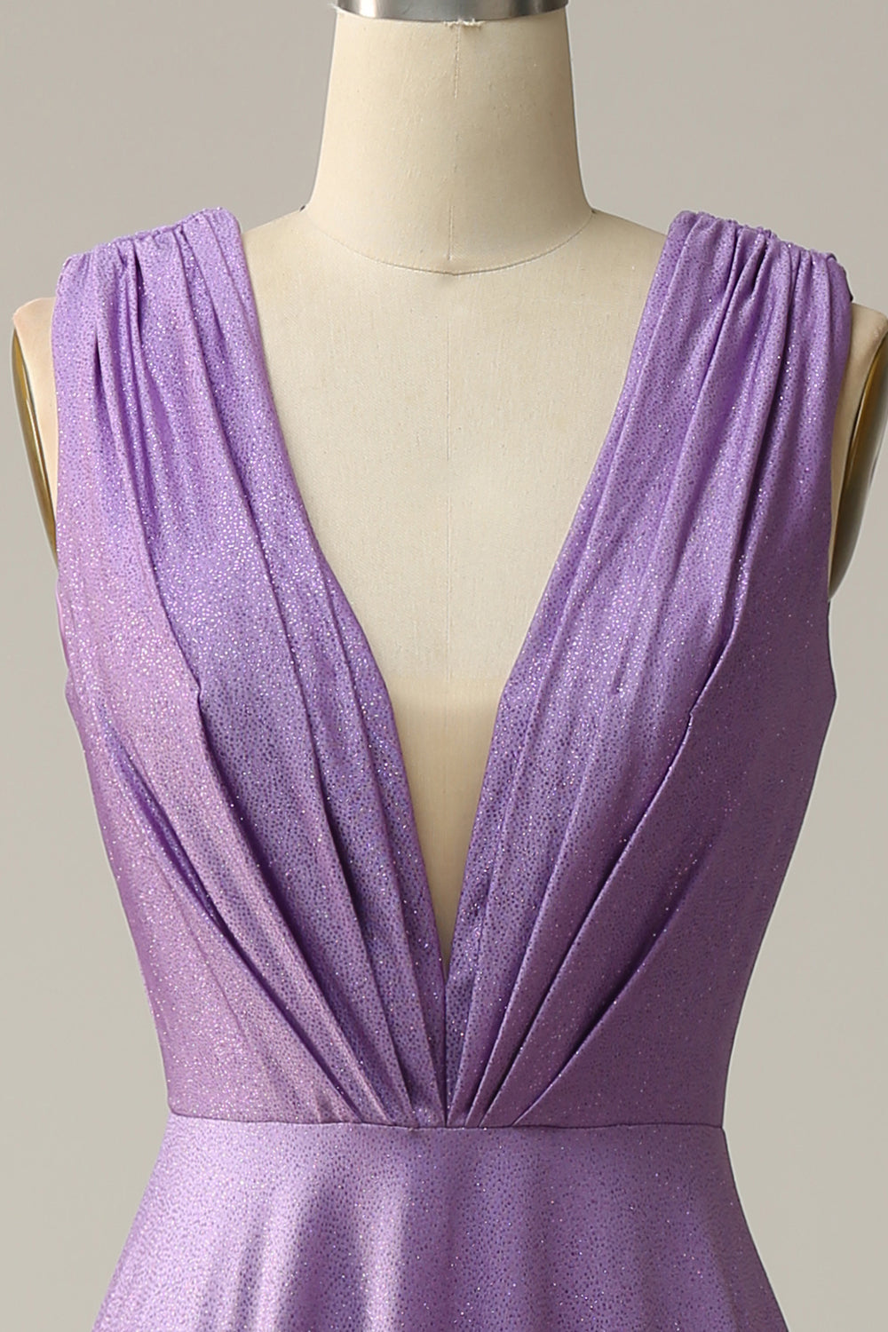 A Line Deep V Neck Purple Sleeveless Long Ball Dress