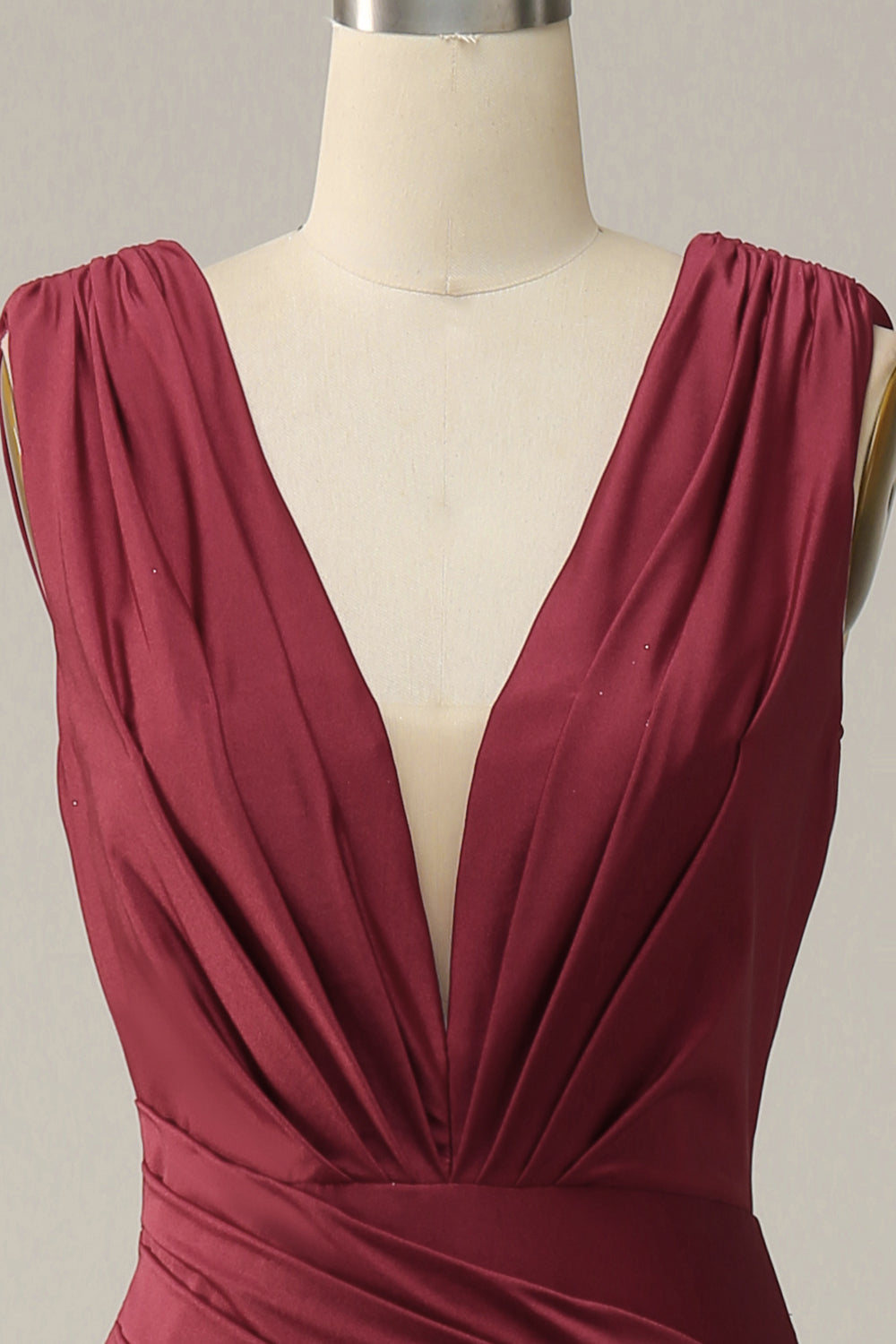 Mermaid Deep V Neck Burgundy Sleeveless Long Ball Dress