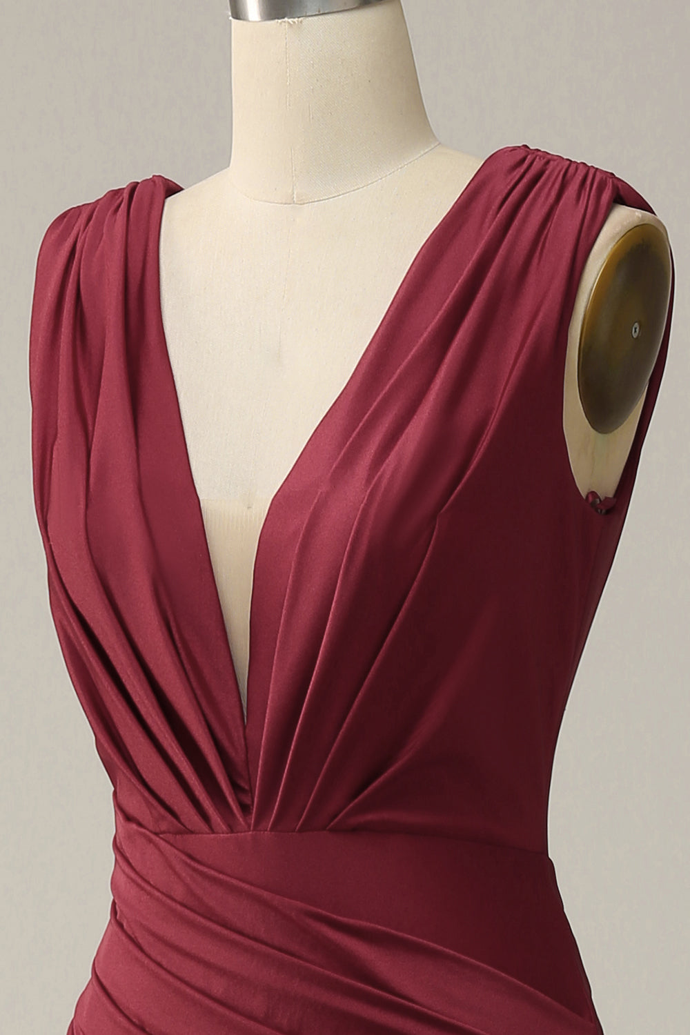 Mermaid Deep V Neck Burgundy Sleeveless Long Ball Dress
