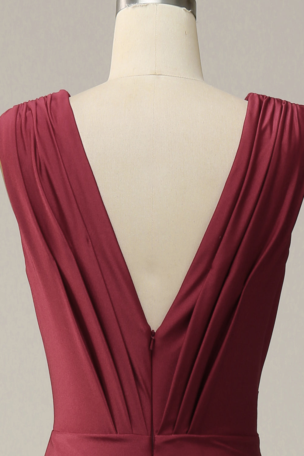 Mermaid Deep V Neck Burgundy Sleeveless Long Ball Dress