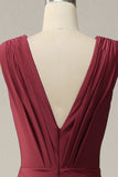 Mermaid Deep V Neck Burgundy Sleeveless Long Ball Dress
