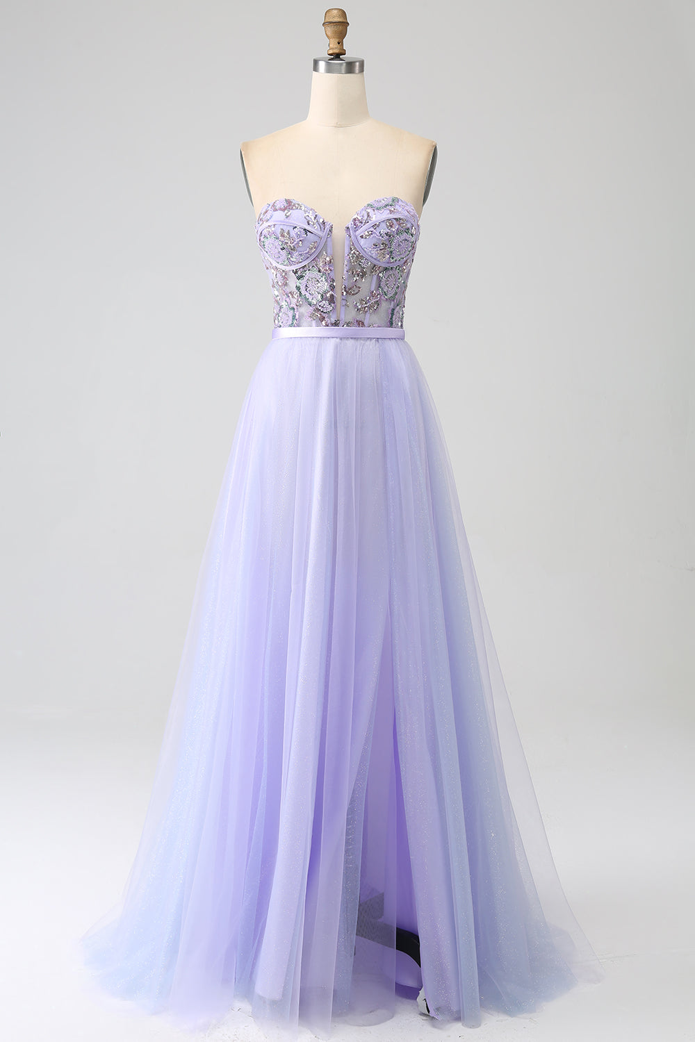 Lavender A Line Sweetheart Tulle Corset Ball Dress with Slit