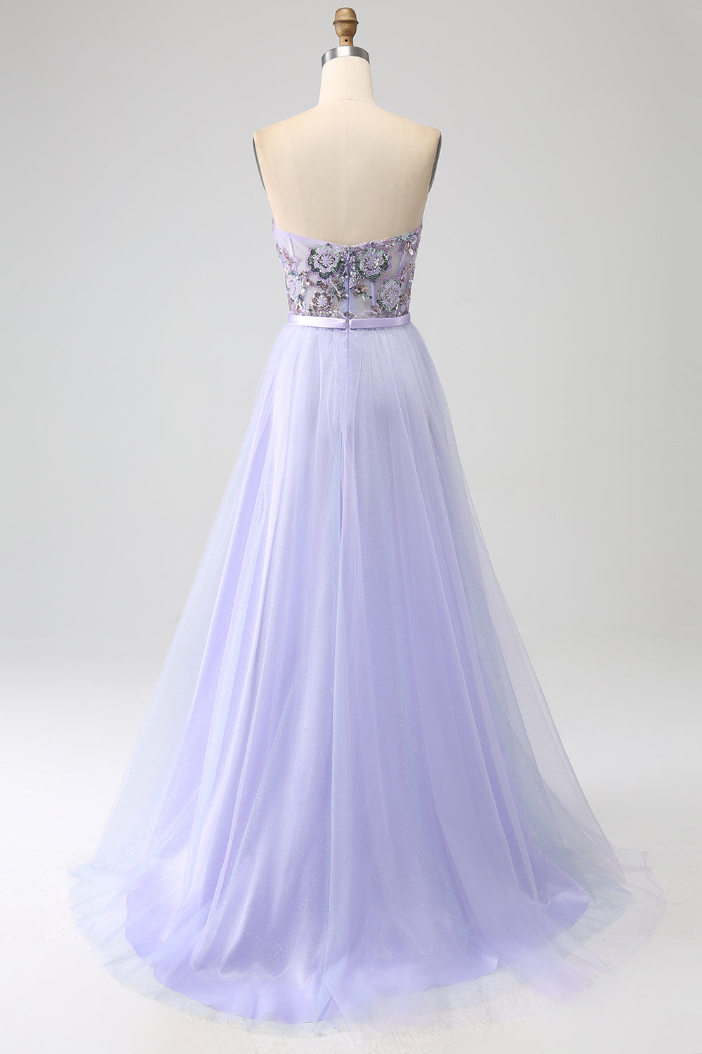 Lavender A Line Sweetheart Tulle Corset Ball Dress with Slit
