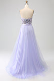 Lavender A Line Sweetheart Tulle Corset Ball Dress with Slit
