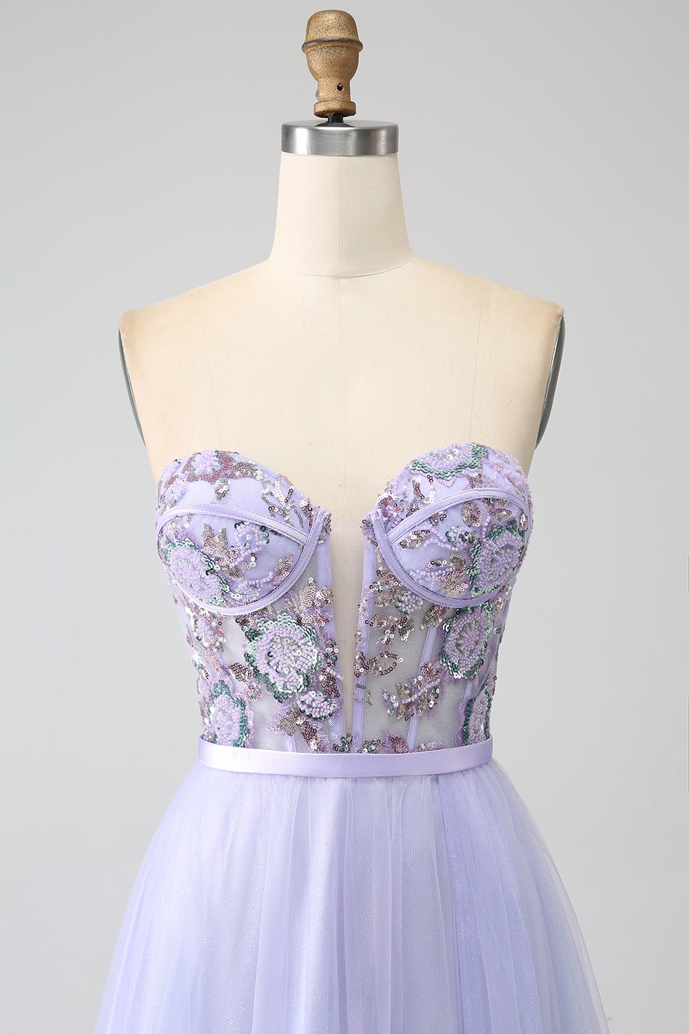 Lavender A Line Sweetheart Tulle Corset Ball Dress with Slit