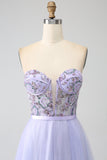 Lavender A Line Sweetheart Tulle Corset Ball Dress with Slit