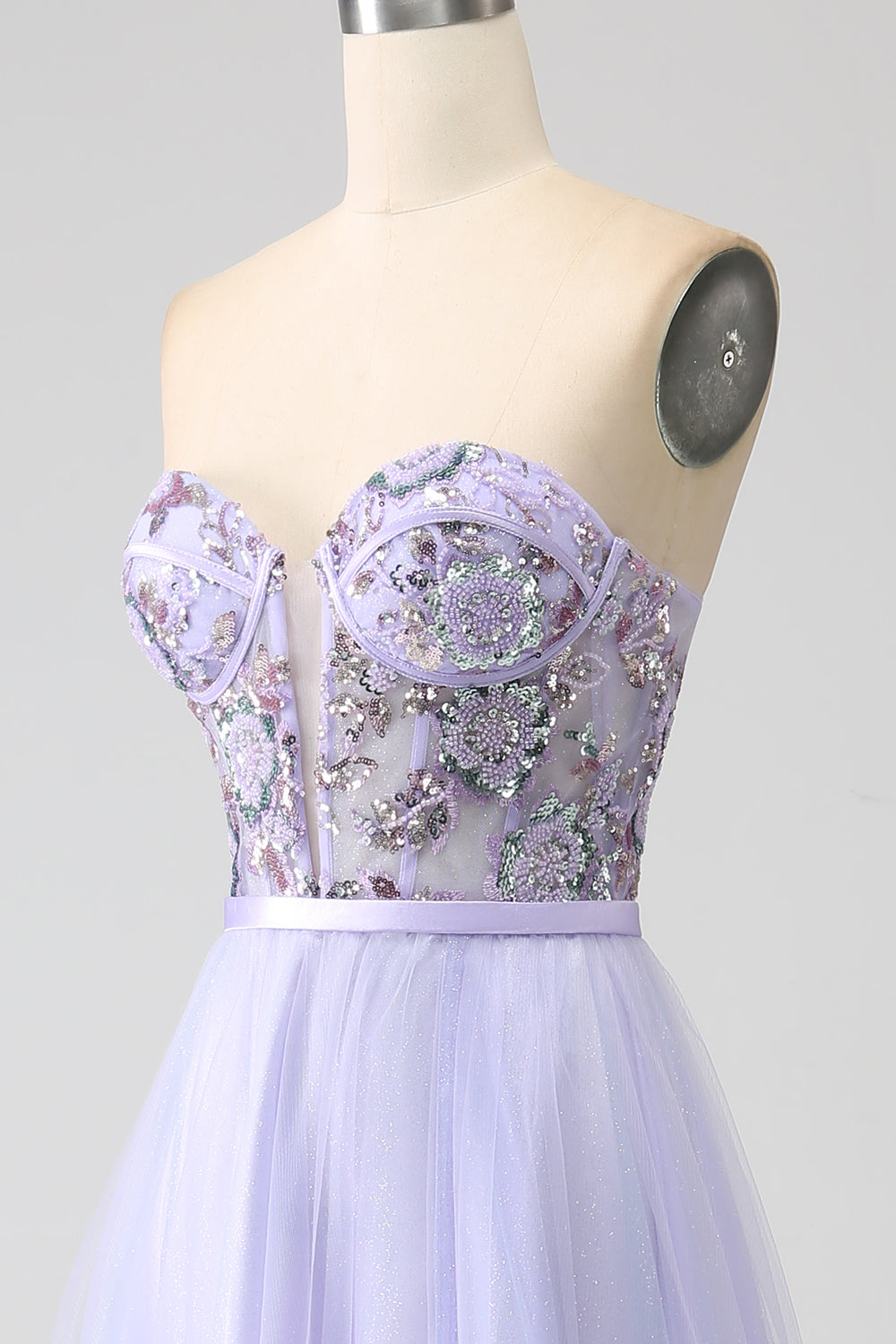 Lavender A Line Sweetheart Tulle Corset Ball Dress with Slit