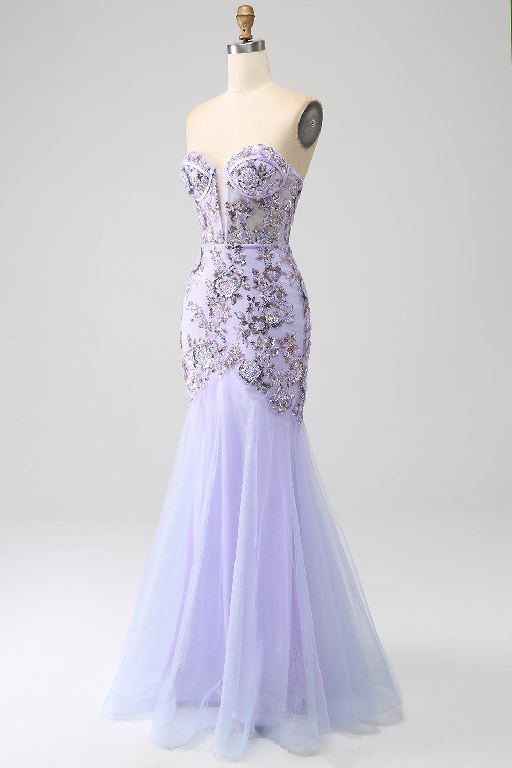 Lavender Mermaid Sweetheart Strapless Corset Ball Dress with Beading