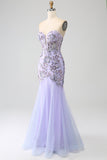 Lavender Mermaid Sweetheart Strapless Corset Ball Dress with Beading