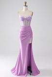 Lilac Mermaid Sweetheart Strapless Corset Ball Dress with Slit