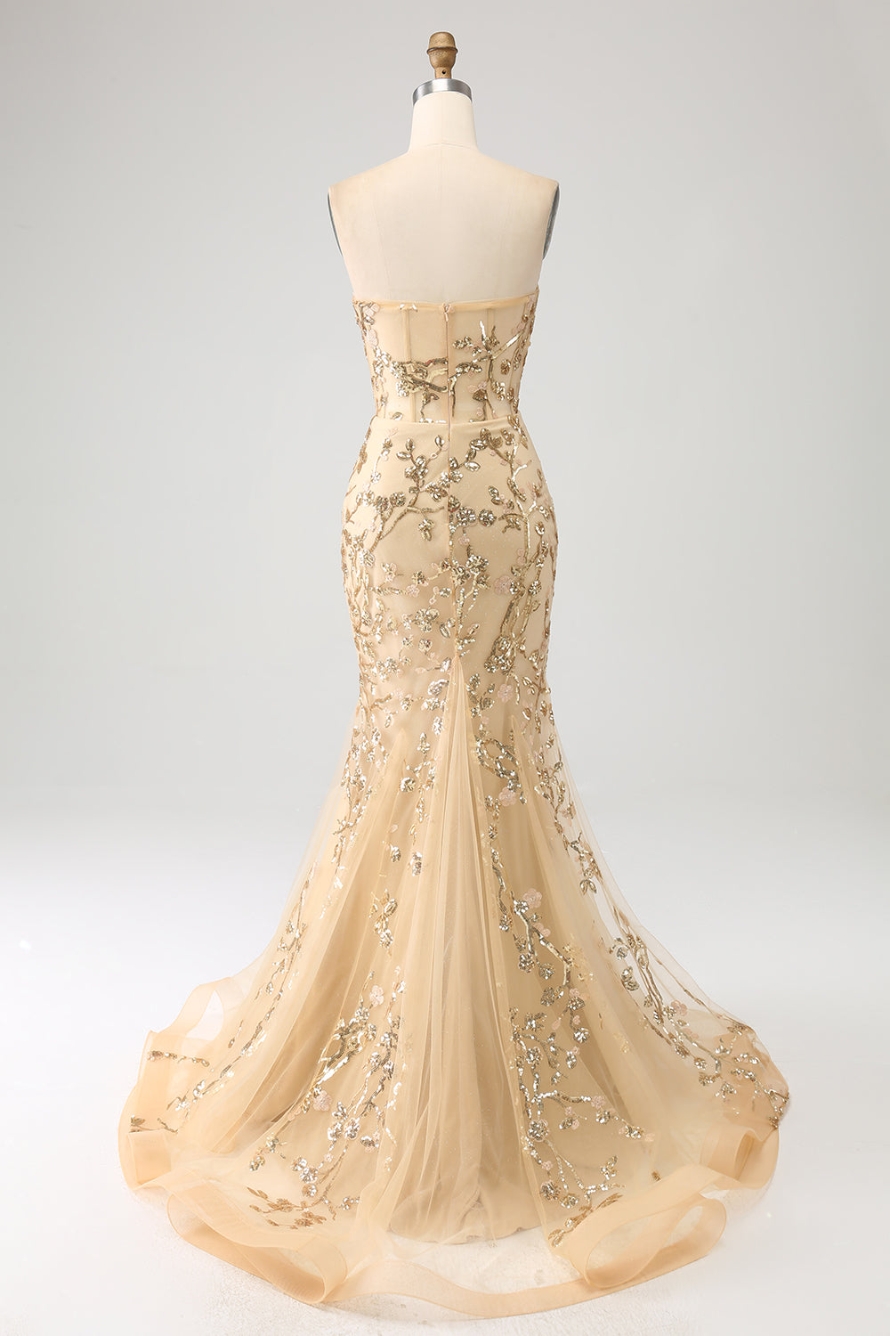 Mermaid Champagne Sweetheart Sparkly Corset Long Ball Dress