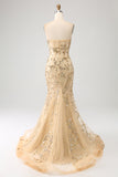 Mermaid Champagne Sweetheart Sparkly Corset Long Ball Dress