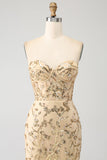 Mermaid Champagne Sweetheart Sparkly Corset Long Ball Dress