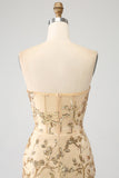 Mermaid Champagne Sweetheart Sparkly Corset Long Ball Dress