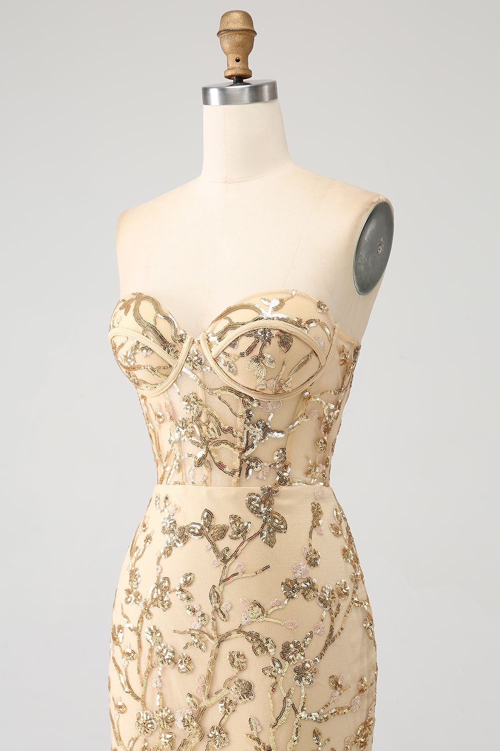 Mermaid Champagne Sweetheart Sparkly Corset Long Ball Dress