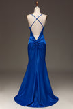 Simple Royal Blue Satin Mermaid Long Ball Dress
