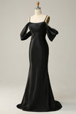 Mermaid Off the Shoulder Black Open Back Long Ball Dress