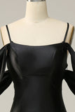 Mermaid Off the Shoulder Black Open Back Long Ball Dress