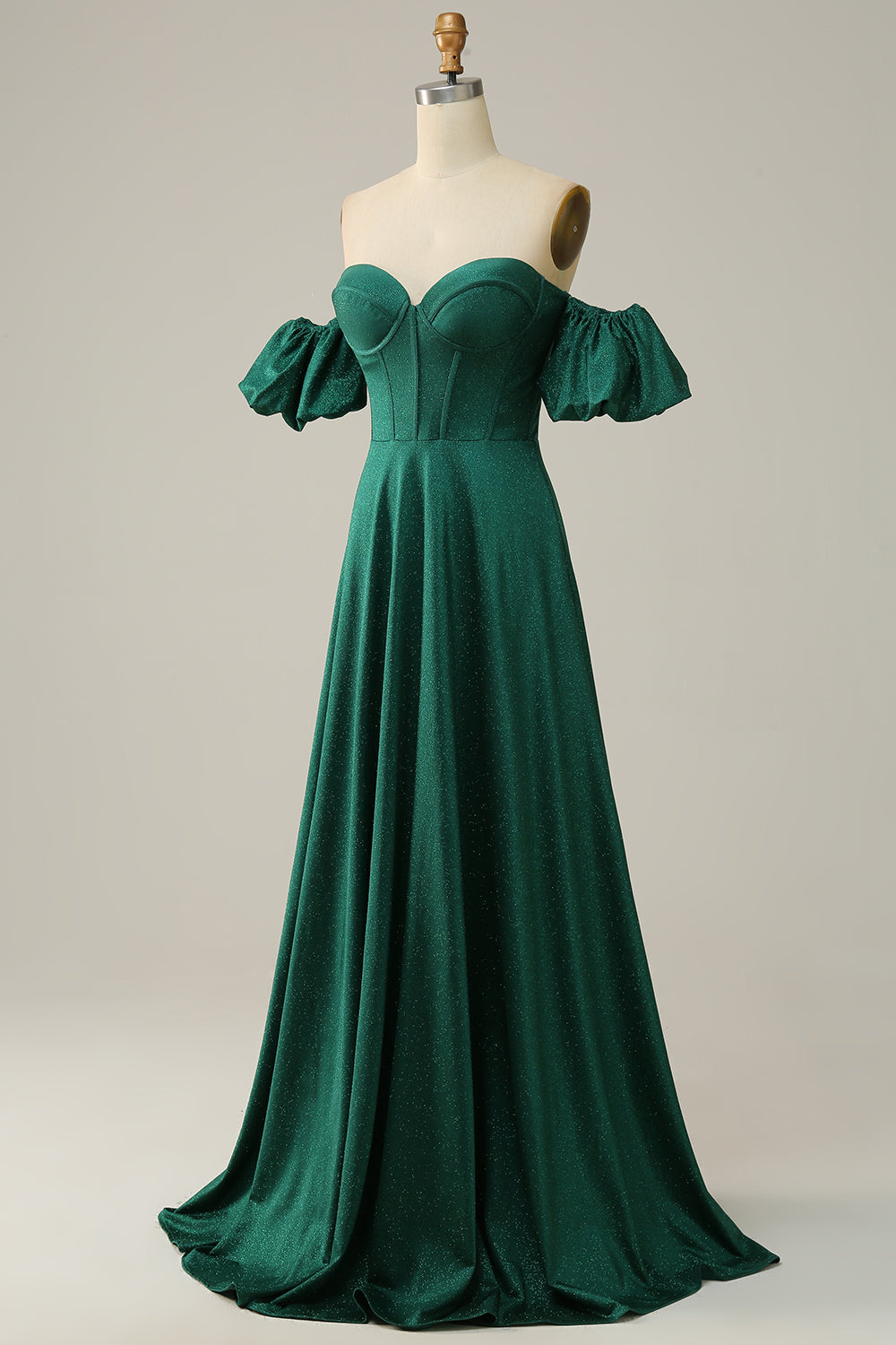 A Line Off the Shoulder Dark Green Long Ball Dress