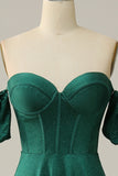 A Line Off the Shoulder Dark Green Long Ball Dress