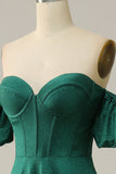 A Line Off the Shoulder Dark Green Long Ball Dress